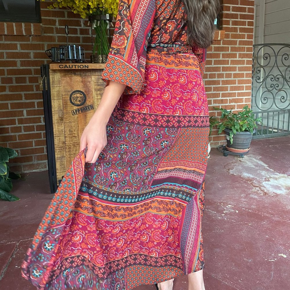 Multicolored Midi Wrap Dress